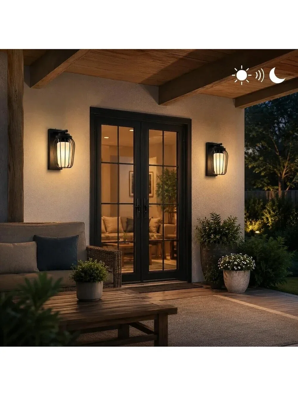 Outdoor Wall Light Lantern Sconce with Dusk-to-Dawn Photocell, Bulb Included